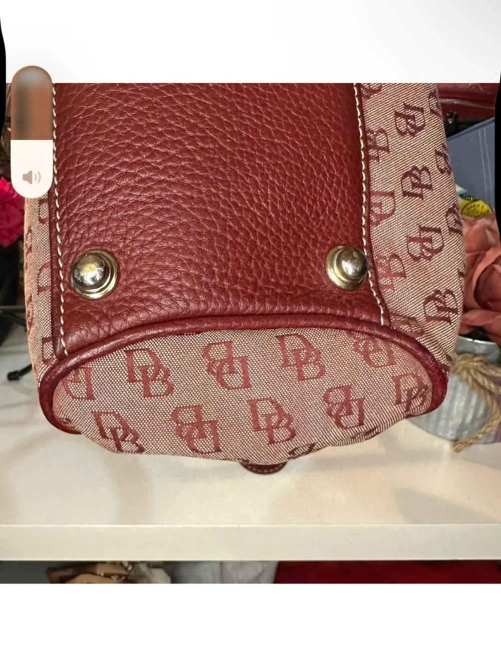 Dooney & Bourke Pink Monogram Satchel with Burgundy Trim